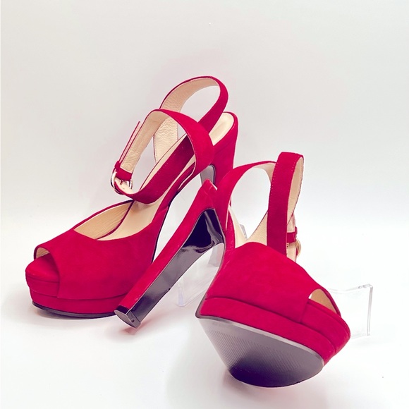 SALI Hand Made Pink Suede 5” Peeptoe 1.5” Platform Pumps Never Worn Size 37 - Picture 6 of 7